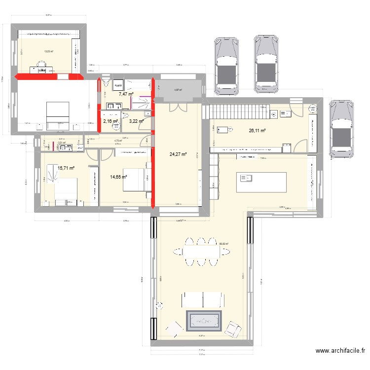 Prejet Resty extension 13. Plan de 18 pièces et 261 m2