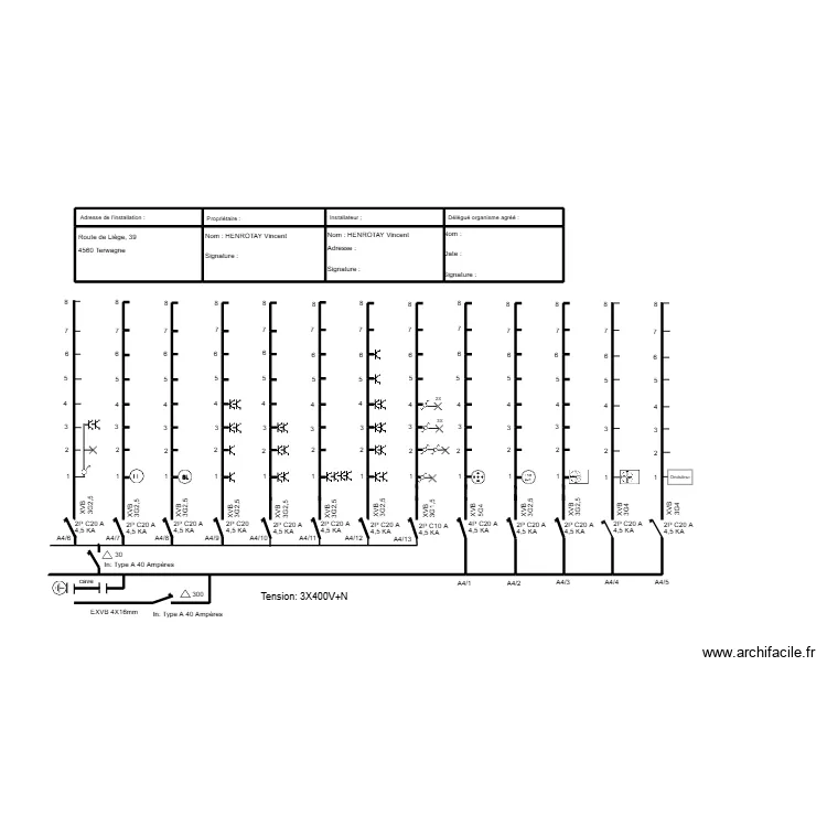 Sch&eacute;ma unifilaire Ren&eacute;. Plan de 8  et 15 m²