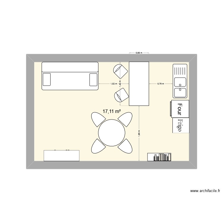 sejour cj. Plan de 1 pièce et 17 m2