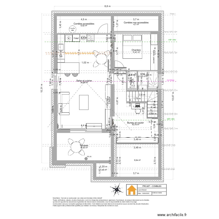 Viuz- Combles - Projet v4. Plan de 13 pièces et 99 m2
