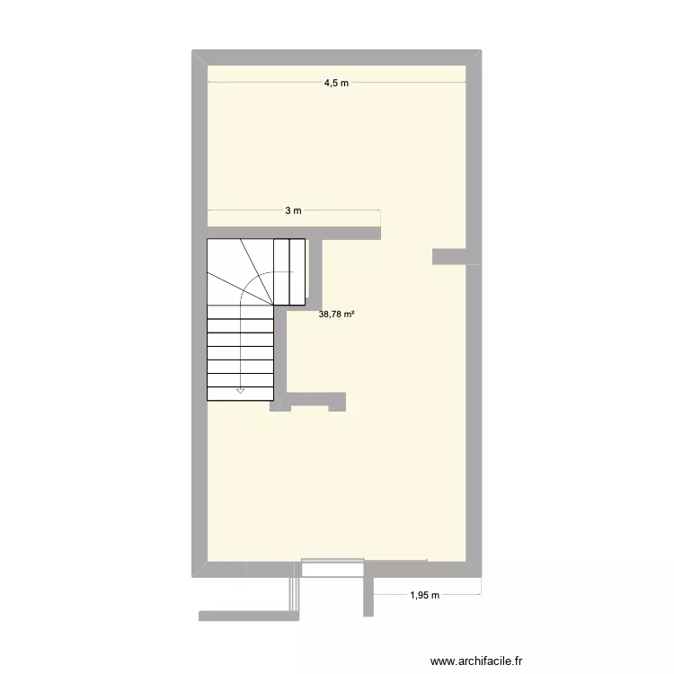 1850 RDC. Plan de 1 Pièce et 39 m²
