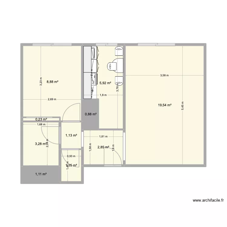 Appart MC Le Doge 19&egrave;me. Plan de 10  et 45 m²