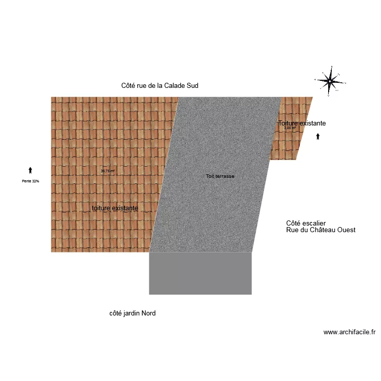 toiture vue ciel initial. Plan de 