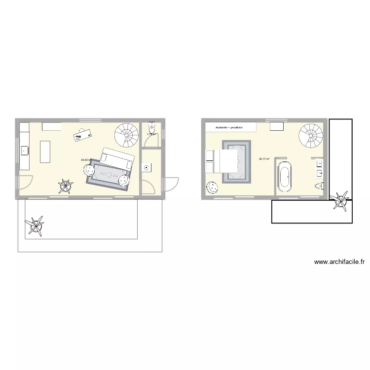 RC maison + &eacute;tage. Plan de 3  et 66 m²