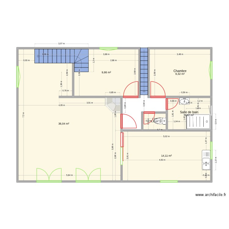 La Basterie 2. Plan de 6 pièces et 75 m2