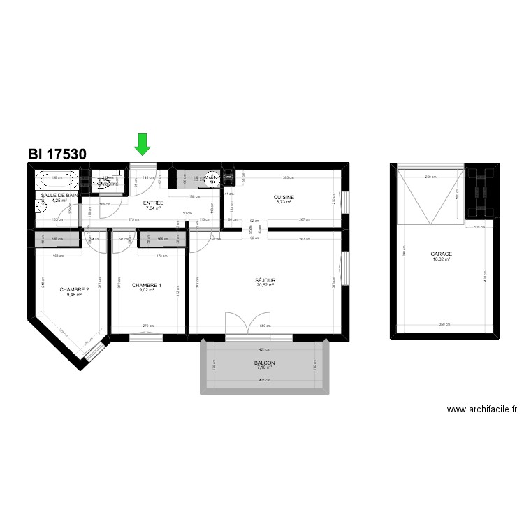 BI 17530. Plan de 14 pièces et 91 m2