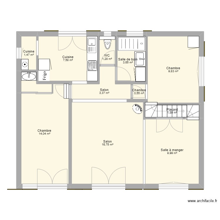 Saint-Brévin - Aménagement Existant V2. Plan de 11 pièces et 70 m2