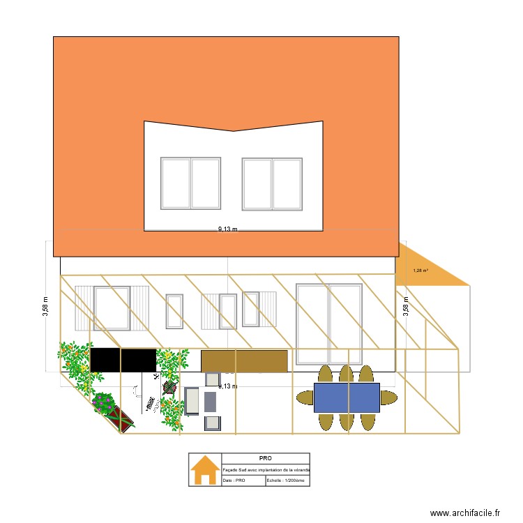 façade Sud avec aménagment. Plan de 0 pièce et 0 m2