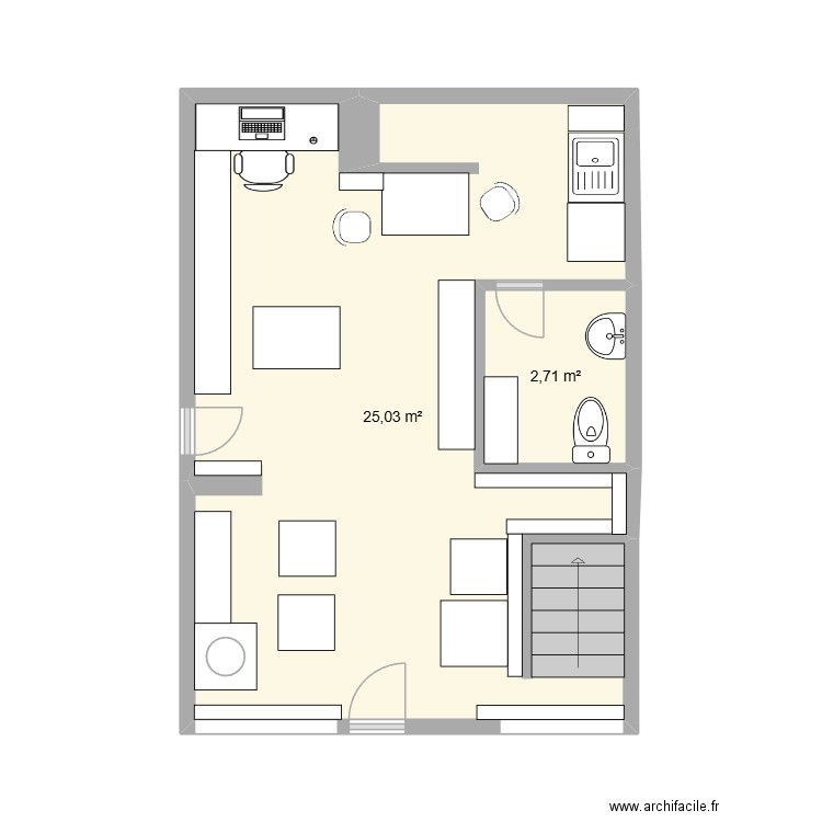 Atelier Eugene griotte. Plan de 2 pièces et 28 m2