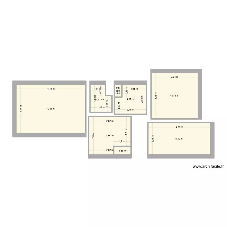 appart. Plan de 6 pièces et 50 m²