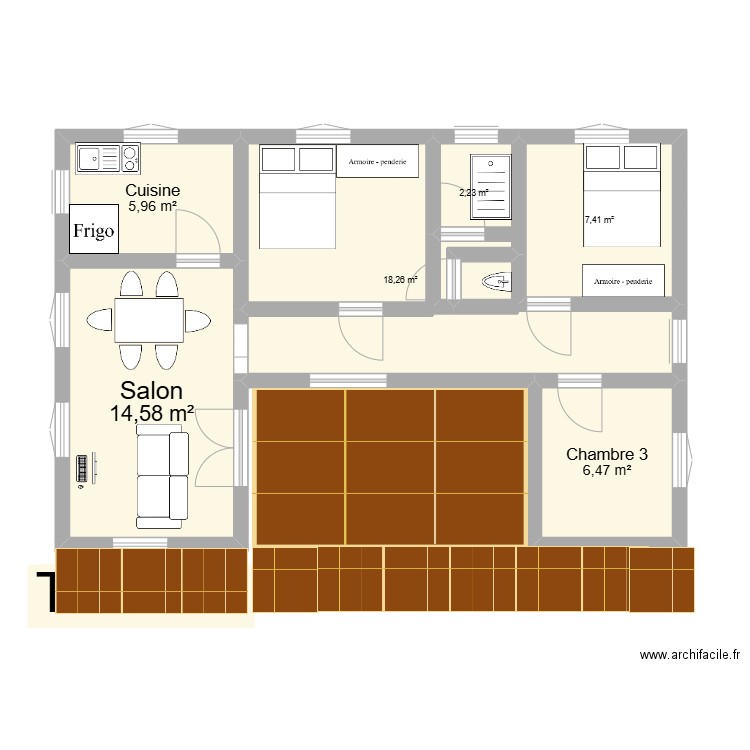 Devego 3. Plan de 6 pièces et 55 m2