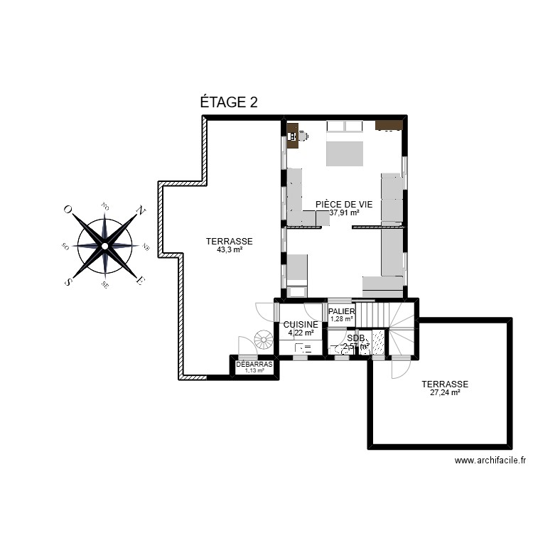 SI117758 etage 2. Plan de 10 pièces et 126 m2