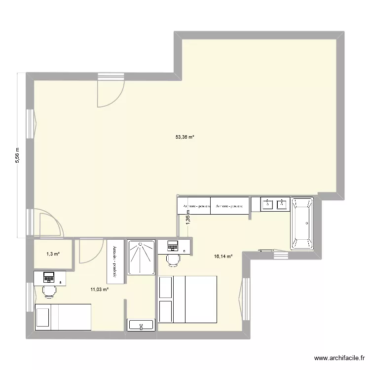 MAISON RDC PRO. Plan de 4  et 82 m²