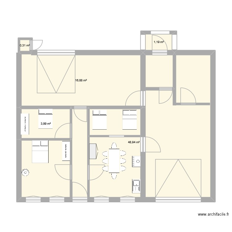 belbeze. Plan de 3 pièces et 70 m2