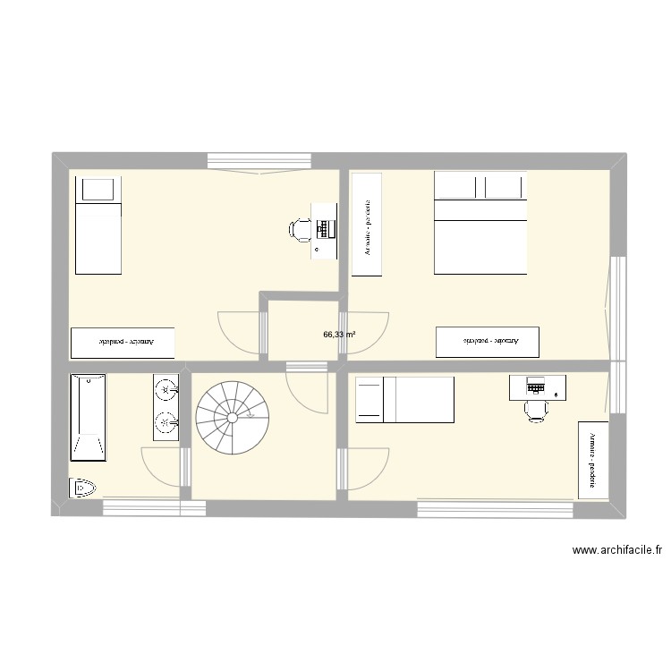 étage. Plan de 1 pièce et 66 m2