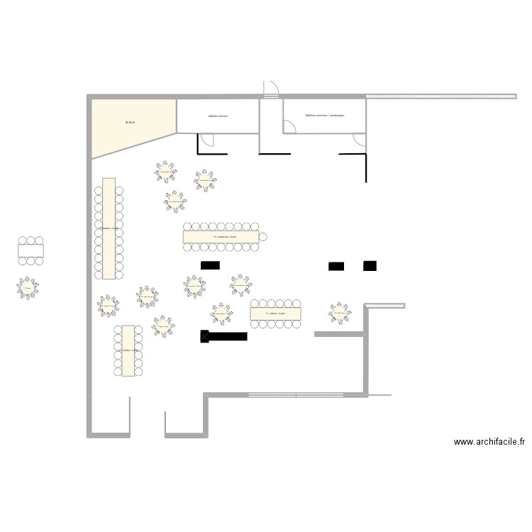 Plan salle mariage. Plan de 3 pièces et 39 m2