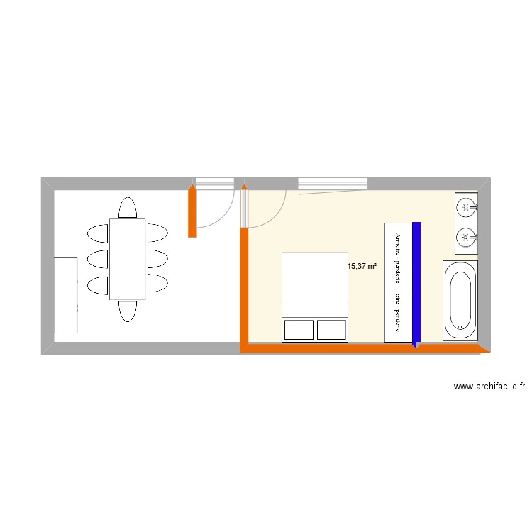 Agrandissement. Plan de 1 pièce et 15 m2
