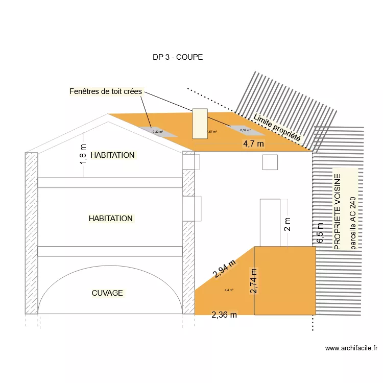 DP 3 - COUPE. Plan de 