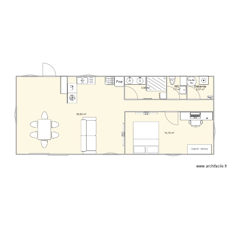 container. Plan de 5 pièces et 57 m2
