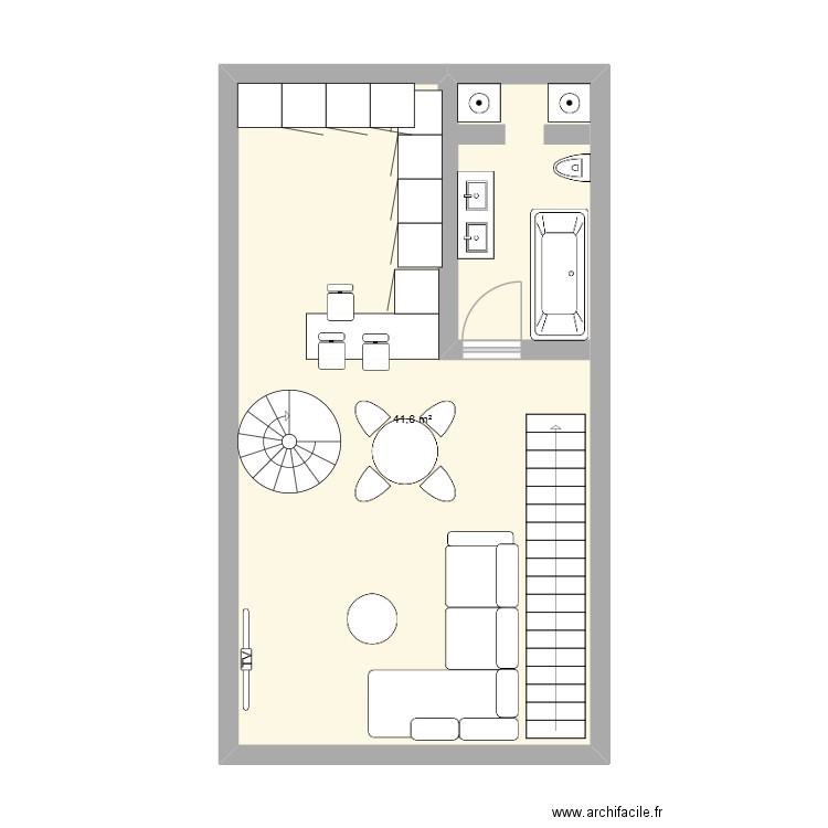 Etage. Plan de 1 pièce et 42 m2