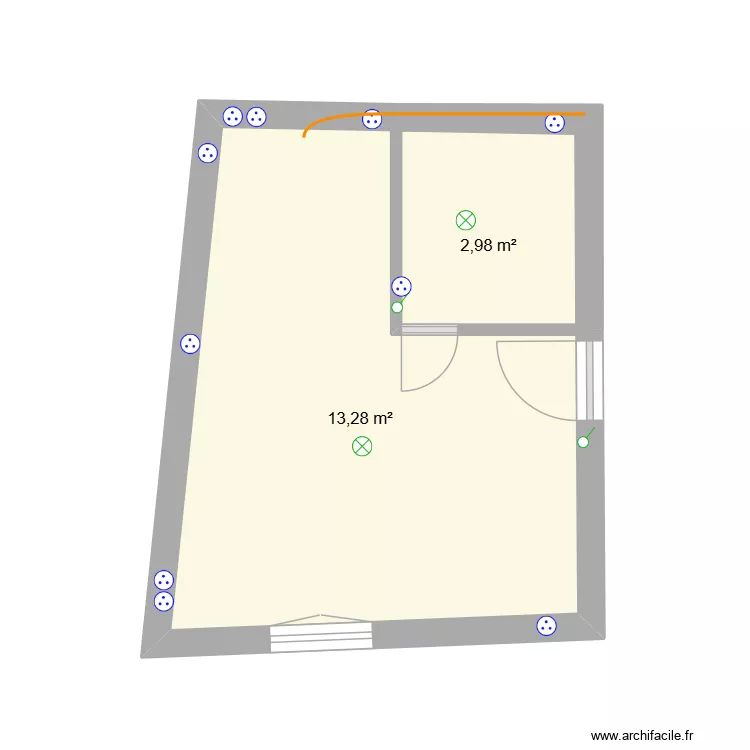 chambre chat. Plan de 2  et 16 m²