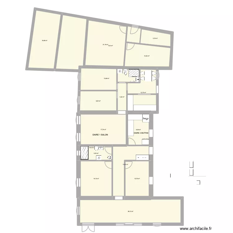 CHEZ LOCATION avec les 1 m&egrave;tre de moins. Plan de 16  et 257 m²