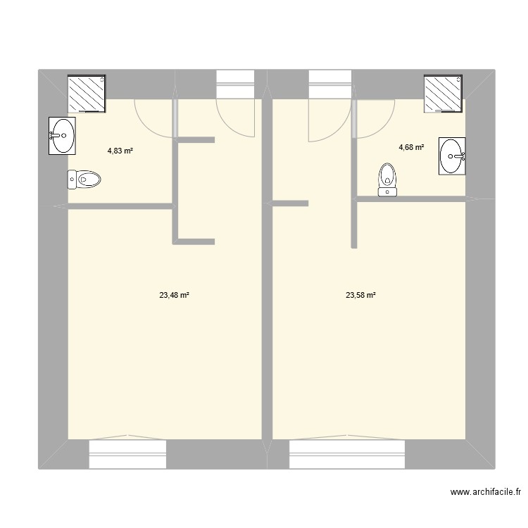 chambres RDC Lilian Marty. Plan de 4 pièces et 57 m2