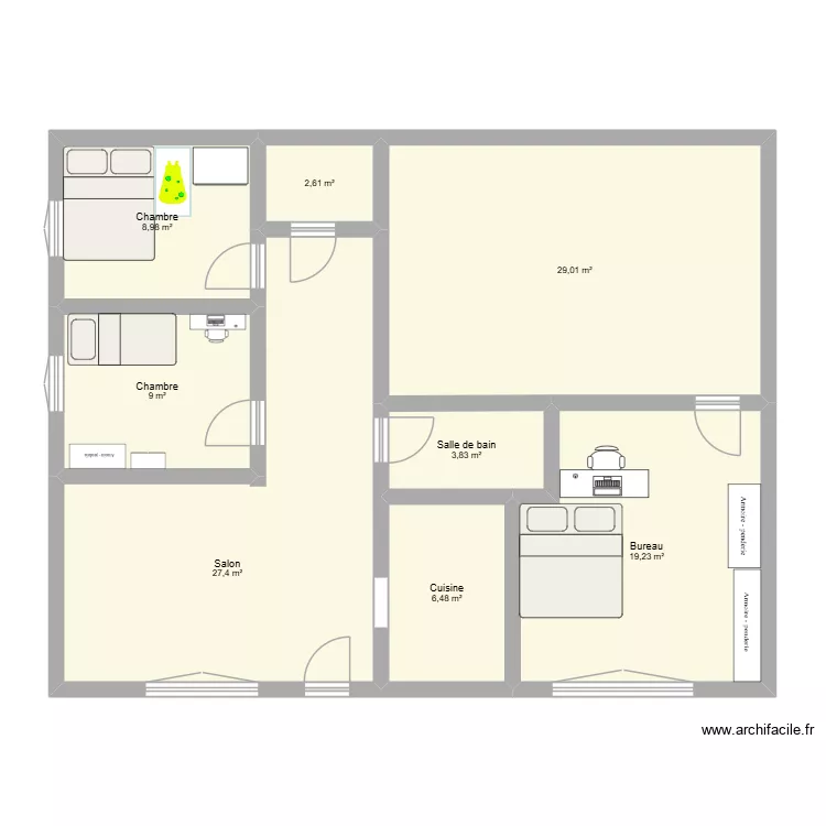 RDC Avec meubles nous. Plan de 8 Pièces et 107 m²