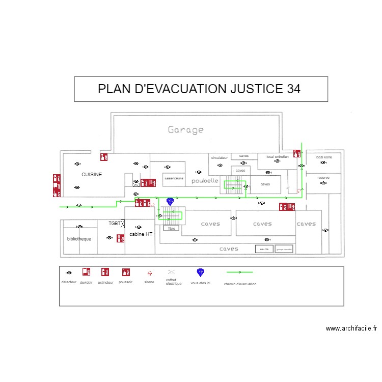 plan d'evacuation justice 34 sous sol. Plan de 0 pièce et 0 m2