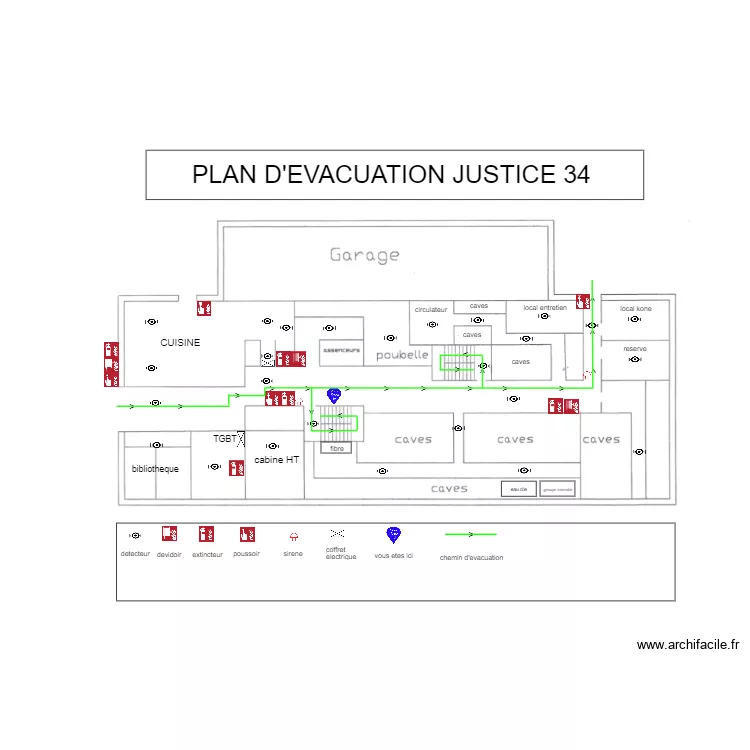 plan d'evacuation justice 34 sous sol. Plan de 