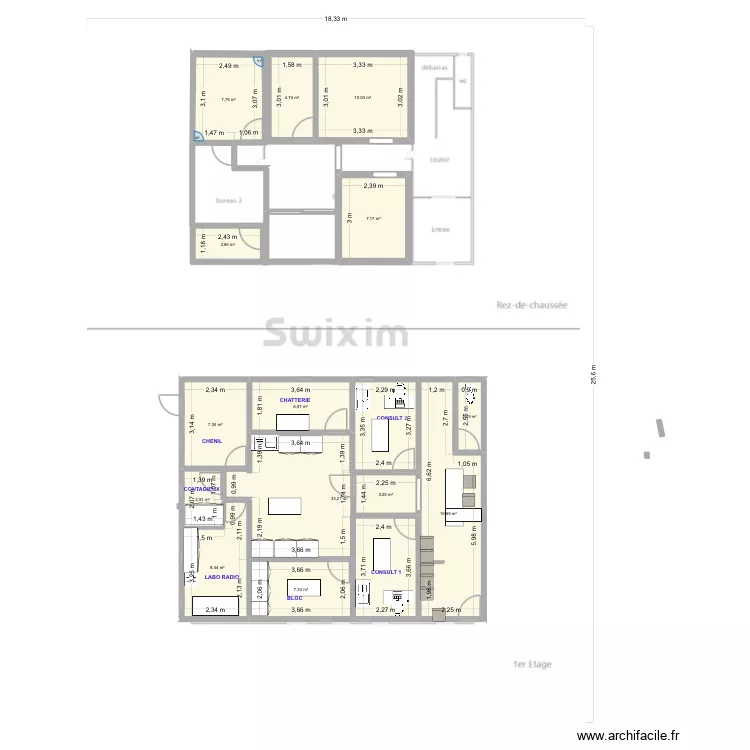 Cabinet vétérinaire des Cévennes. Plan de 14 et 121 m² Cabinet vétérinaire des Cévennes. Plan de 14 et 121 m²
