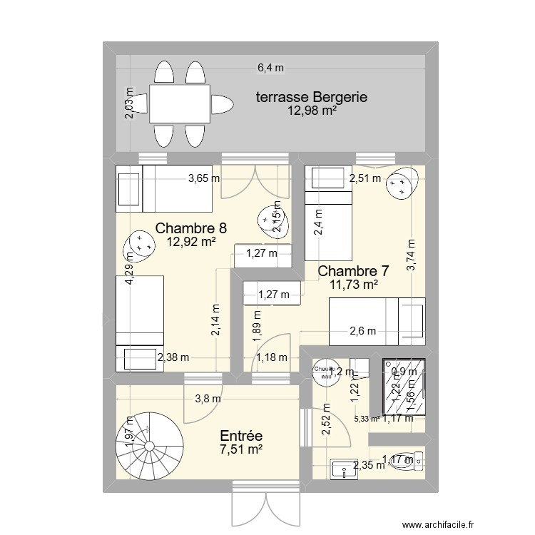Fleury Maison 1 bergerie rez de chaussée projet 2. Plan de 5 pièces et 50 m2