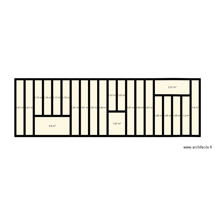 mur. Plan de 23 pièces et 37 m2