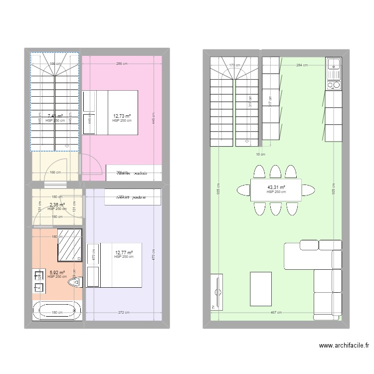 Charleroi. Plan de 6 pièces et 85 m2