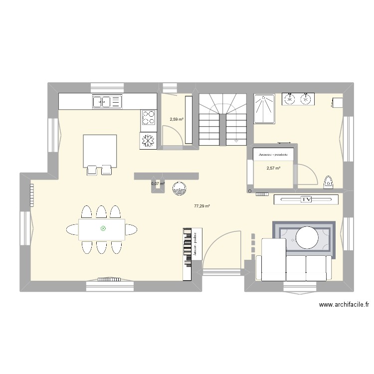 rdc aménagé. Plan de 4 pièces et 83 m2