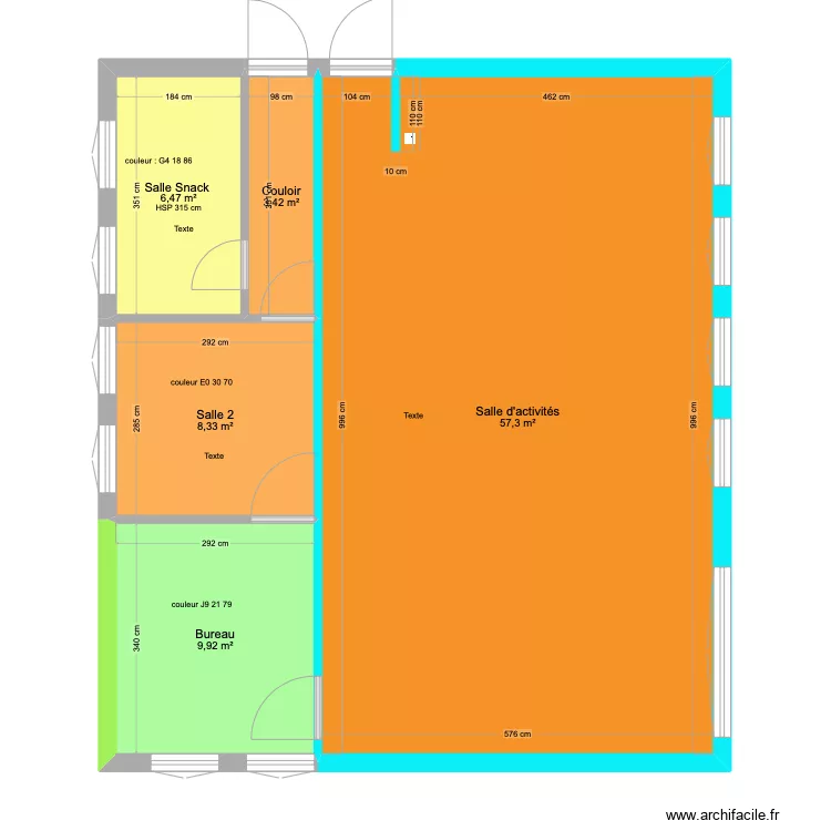 Salle TED et les Autres 4 couleurs Mezzavia. Plan de 
