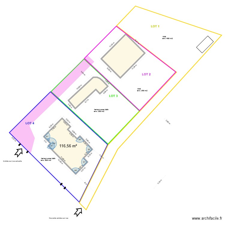 Meze plan division TAB. Plan de 3 pièces et 242 m2