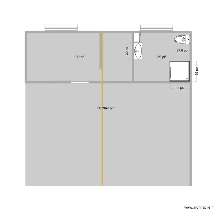 Sous-sol rough. Plan de 3  et 67 m²