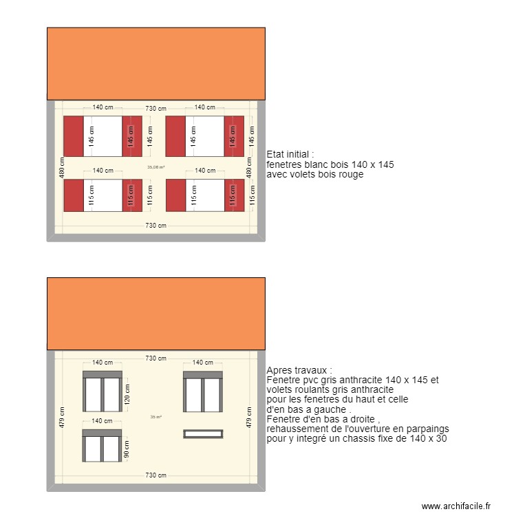 Plan façade coté ouest nord . Plan de 0 pièce et 0 m2