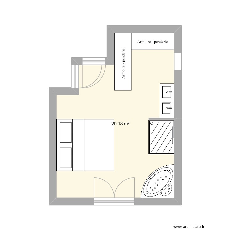 Chambre parentale. Plan de 1 pièce et 20 m2