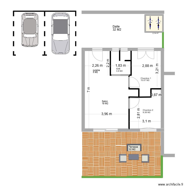 gite 11. Plan de 1 pièce et 2 m2