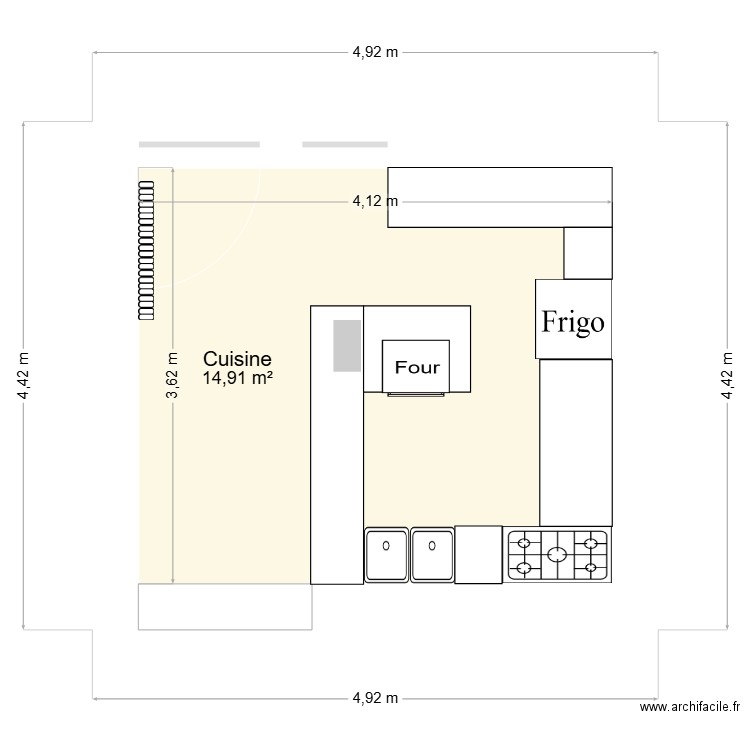 Cuisine. Plan de 1 pièce et 15 m2