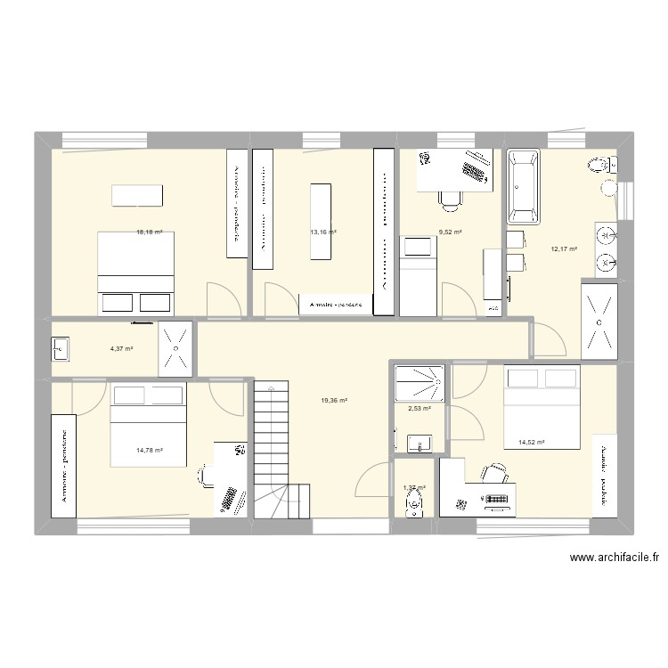 base5. Plan de 10 pièces et 110 m2