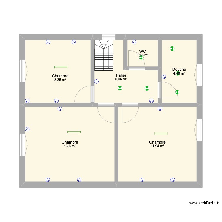 etage. Plan de 6 pièces et 46 m2