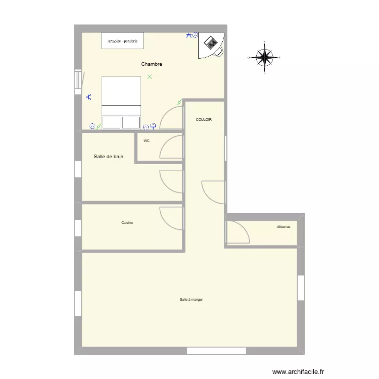 appartement f2 d&eacute;vrane 2TNE2. Plan de 6 pièces et 65 m²