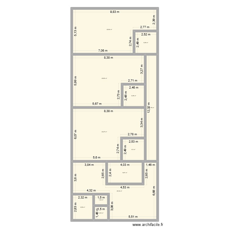 local 2 laser. Plan de 12 pièces et 223 m2