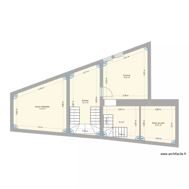 d&eacute;pendance. Plan de 5  et 63 m²
