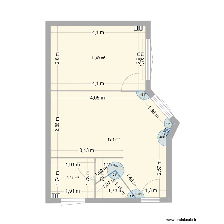 plan original. Plan de 3 pièces et 34 m2