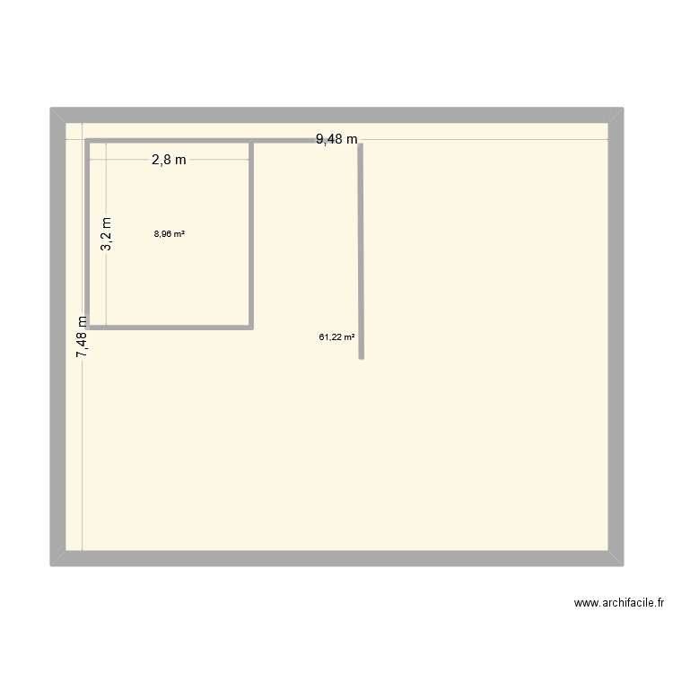 Chalet rdc. Plan de 2 pièces et 80 m2
