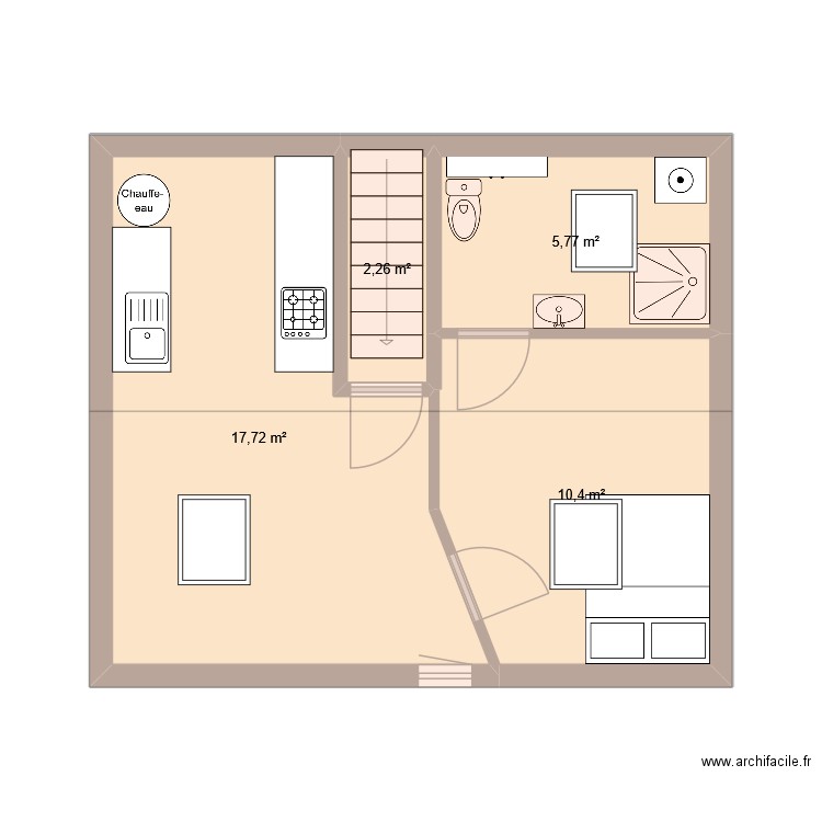 2eme etage. Plan de 4 pièces et 36 m2